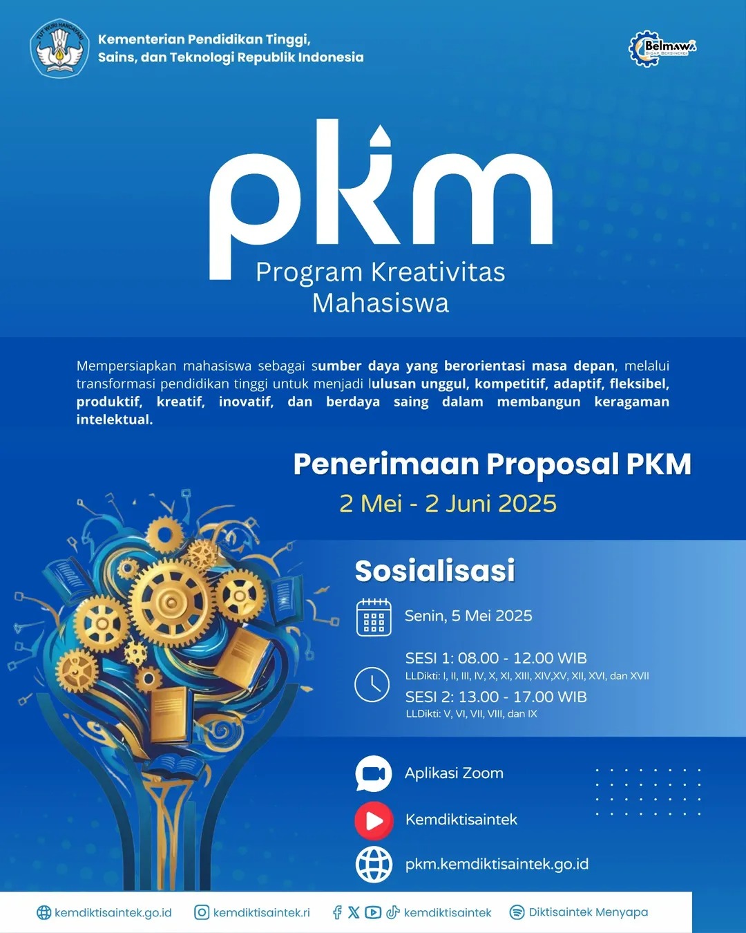 🚀 PKM 2025 Resmi Dibuka!Penerimaan proposal Program Kreativitas Mahasiswa berlangsung mulai 2 Mei – 2 Juni 2025!